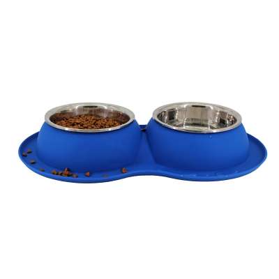 Dog Bowls with Anti-Overflow and Anti-Skid Silicone Food Mat, Stainless Steel Feeder Easy to Clean for Small Medium Large Dog