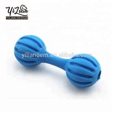 Yilian Food grade TPR pet toy dog chew toy with bells barbell tooth molars bite pet toys